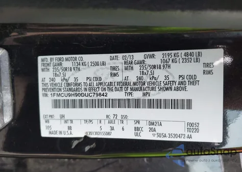 2013 Ford Escape Sel из США, поврежденный, VIN 1FMCU9H90DUC79842